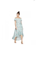 EXHILARATION Target Off Shoulder High Low Windy Aqua Blue Floral Maxi Dress XS
