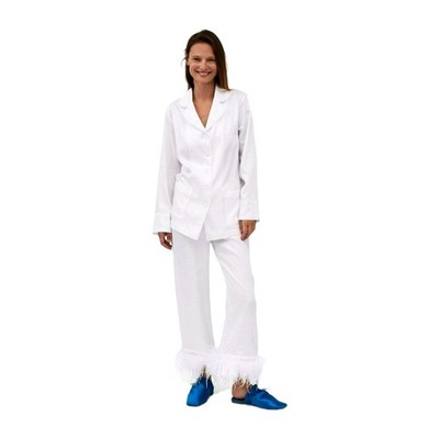 Sleeper Party Pajama Set Top With Feather Pants XL White