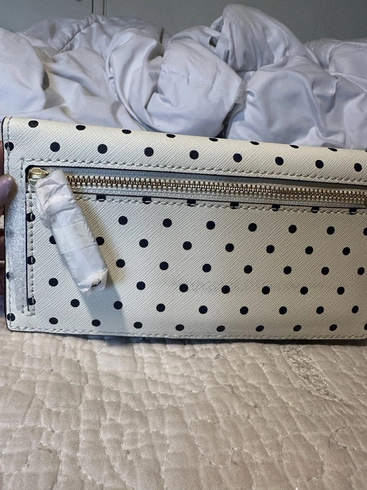 NUEVO CON ETIQUETAS Cartera Ralph Lauren Cuero Blanco Negro Lunares Estuche para Tarjetas Cartera Foto 3 de 4