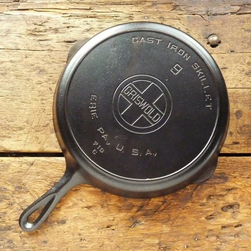 Antique GRISWOLD Cast Iron SKILLET Frying Pan # 9 LARGE BLOCK LOGO - Ironspoon