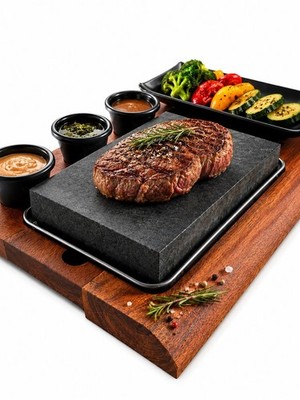 Lavastein Heißer Stein,Steakstein Set   Heißer Stein zum Grillen am Tisch mit Ak