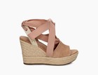 UGG Shiloh TAN Sheepskin Suede Braided Jute Espadrille Wedge Size 8