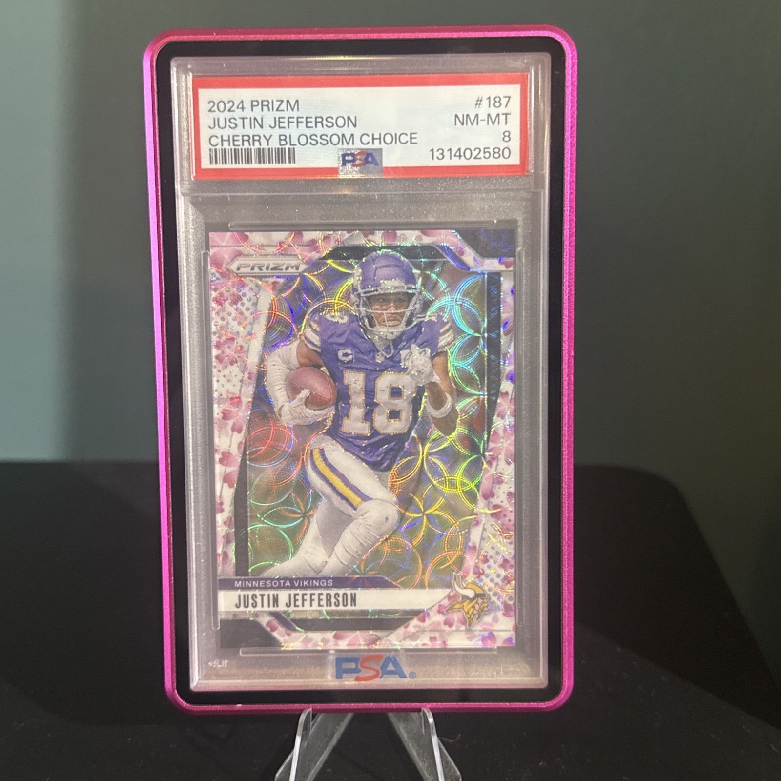 2024 Panini Prizm Justin Jefferson #187 Choice Cherry Blossom Prizm /15 MIN SSP