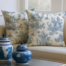 2 Pcs Chinoiserie Grandmillennial Pillow Covers Blue and White 18 x 18 Inch T...