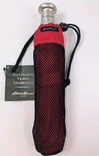 Eddie Bauer Automatic Travel Umbrella Red Compact Windproof w/ Case