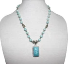 Turquoise & Larimar Bead Necklace Handmade Boho Chic Statement Gift