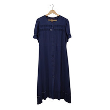 Quince Women Lightweight Crepe Lace Inset Midi Dress Deep Navy Basic Sleeved L