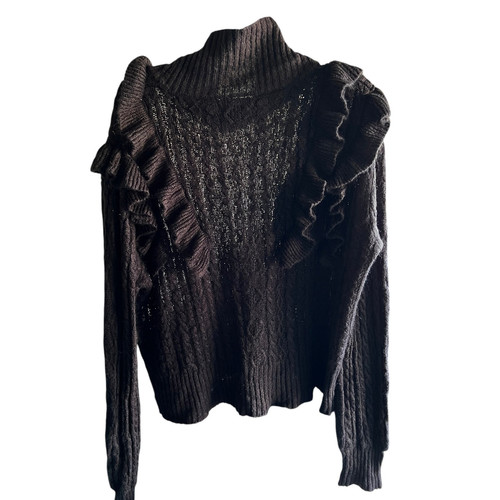 Boohoo cable knit mock neck dramatic sleeves ruffled black sweater plus 20-22 - Picture 1 of 7