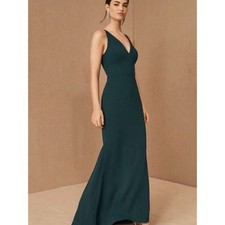 BHLDN Anthropologie Jones dress dark emerald Maxi V-Neck Evening Dress
