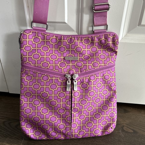 BAGGALLINI Horizion Crossbody pink gold Trellis Print Zip Pockets XLNT!