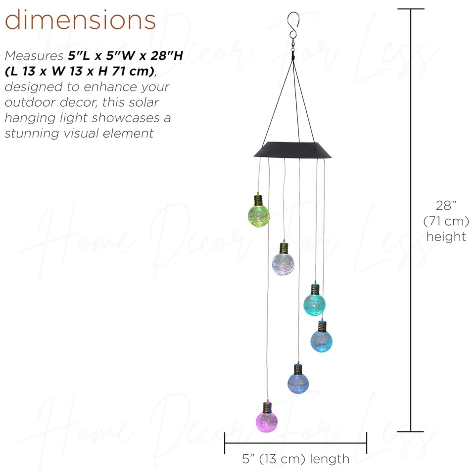 Solar LED Multicolor Crackle Glass Light Bulb Wind Chime Mobile Garden Decor 28" - Image 2 of 4