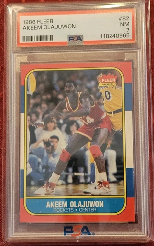 1986 Fleer Akeem Olajuwon ROOKIE RC PSA 7 NM (JUST GRADED) #82 Rockets 