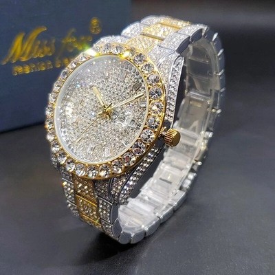 Luxury Hip Hop Ice out Men's Women's Watch King Bling Iced VVS Cz Round Diamond