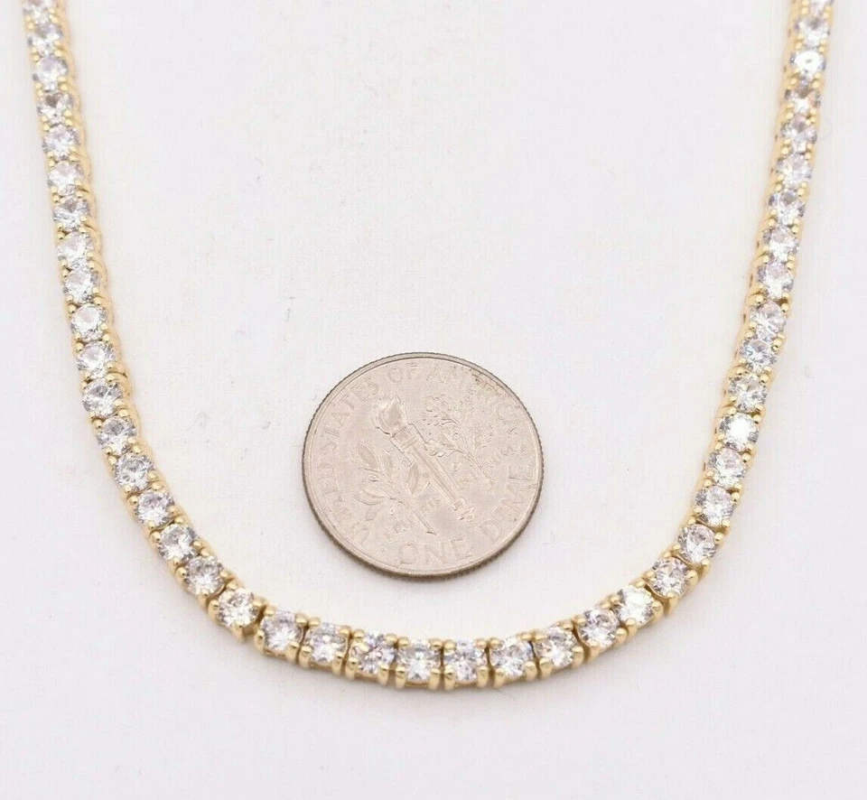 3mm Round Cut CZ Tennis Chain Necklace 14K Yellow Gold-Plated Sterling Silver - Image 3 of 4