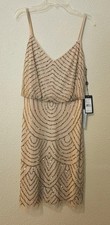 Elegant, Adrianna Papell New Womens Dress 6 Taupe, Blouson Beaded.