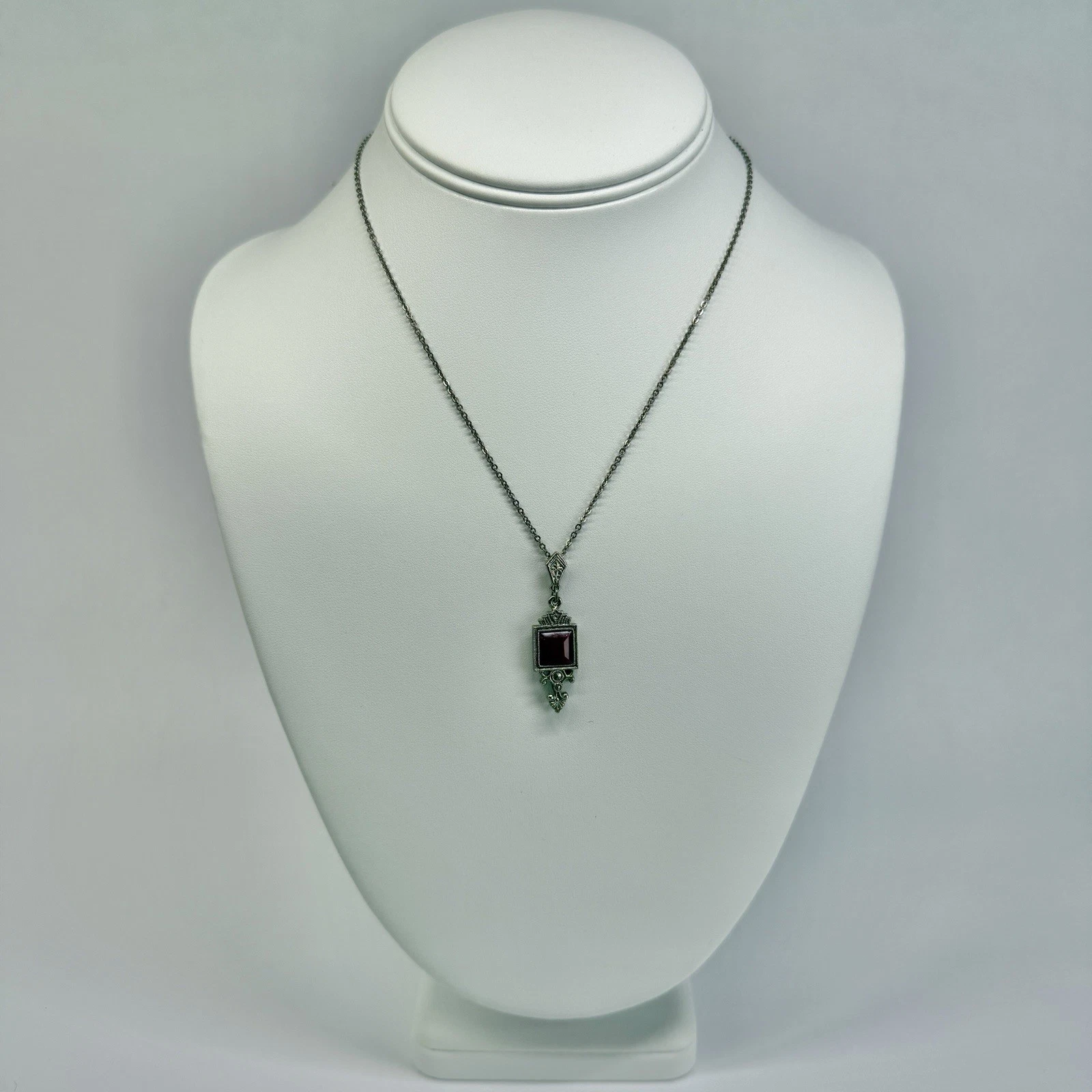 1928 Floral Faceted Crystal Art Deco Dainty Silver Tone Vintage Necklace N690
