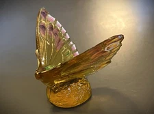 Fenton Art Glass Exotic Gold Butterfly Handpainted Signed.