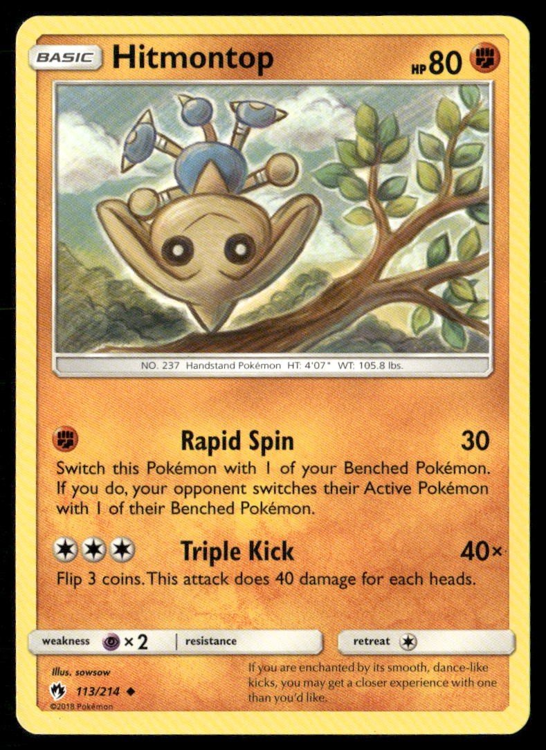 Hitmontop 113/214 Uncommon Lost Thunder Pokemon Near Mint