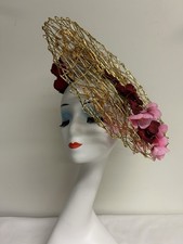 Royal Ascot Kentucky Derby Gold Mesh Red Floral Fascinator Headband
