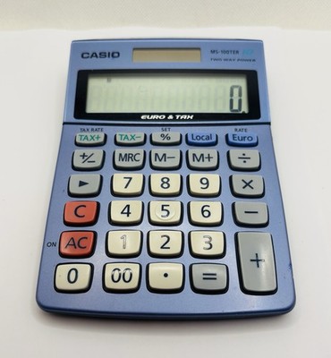Casio MS-100TER Zwei-Wege Stromrechner Euro Steuer 10-stelliges LCD Display blau