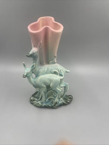 Hull Pottery Vase Two Deer Mid Century Modern 8.25 Inch 1950s No 57 Planter.