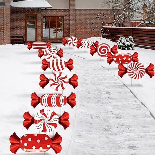 12 Pezzi Caramelle Natalizie Prato Cortile Insegna Pali Decorazione Giardino Vacanze Canna Caramelle - Foto 2 di 7