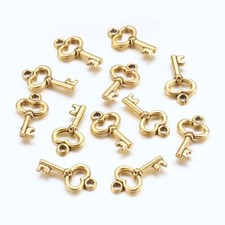 Key Charms Antiqued Gold Miniature Keys Skeleton Keys 10pcs