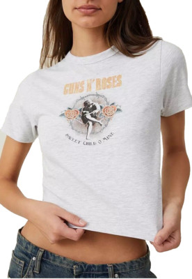 NWT M Guns N' Roses Sweet Child of Mine Women's Longline Fitted T-Shirt - Grey