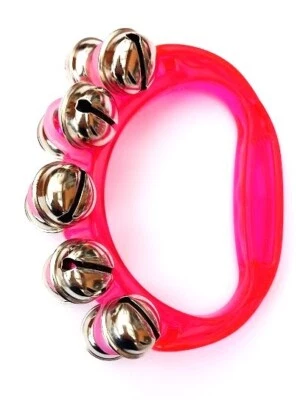 CCM CRAZY CREW MUSIC Hand Sleigh Bells with 10 Jingles - Pink Plastic 11cm Handle Christmas CCM