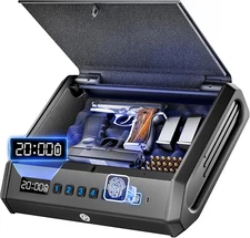 Biometric Gun Safe, Quick Access Pistol Lock Box with 3-Way Unlock