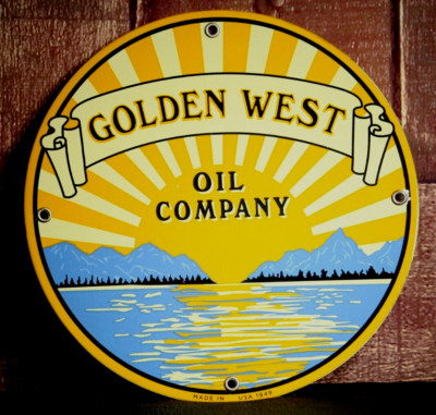 GOLDEN WEST OIL COMPANY    PORCELAIN COLLECTIBLE, RUSTIC, ADVERTISING