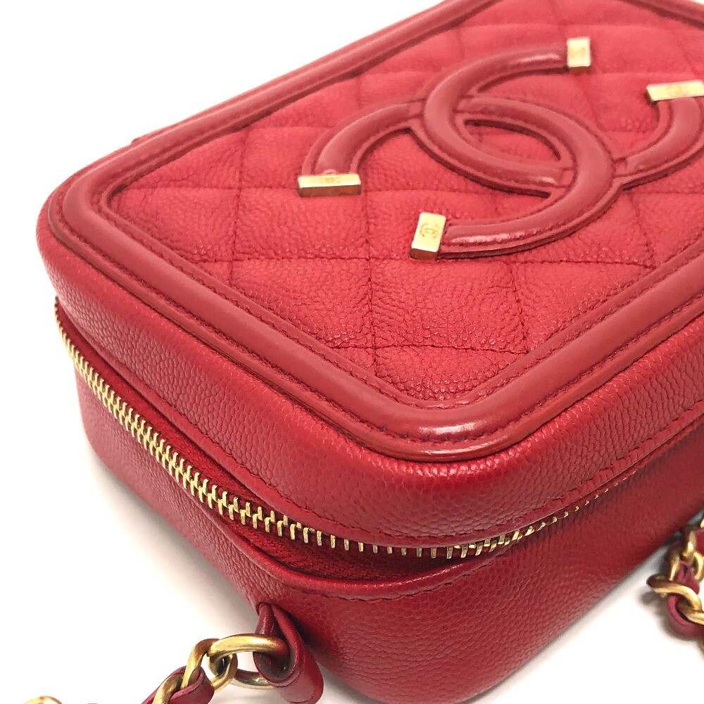 CHANEL A84452 CC filigree Matelasse Chain mini Shoulder Bag Caviar Leather Red image 8