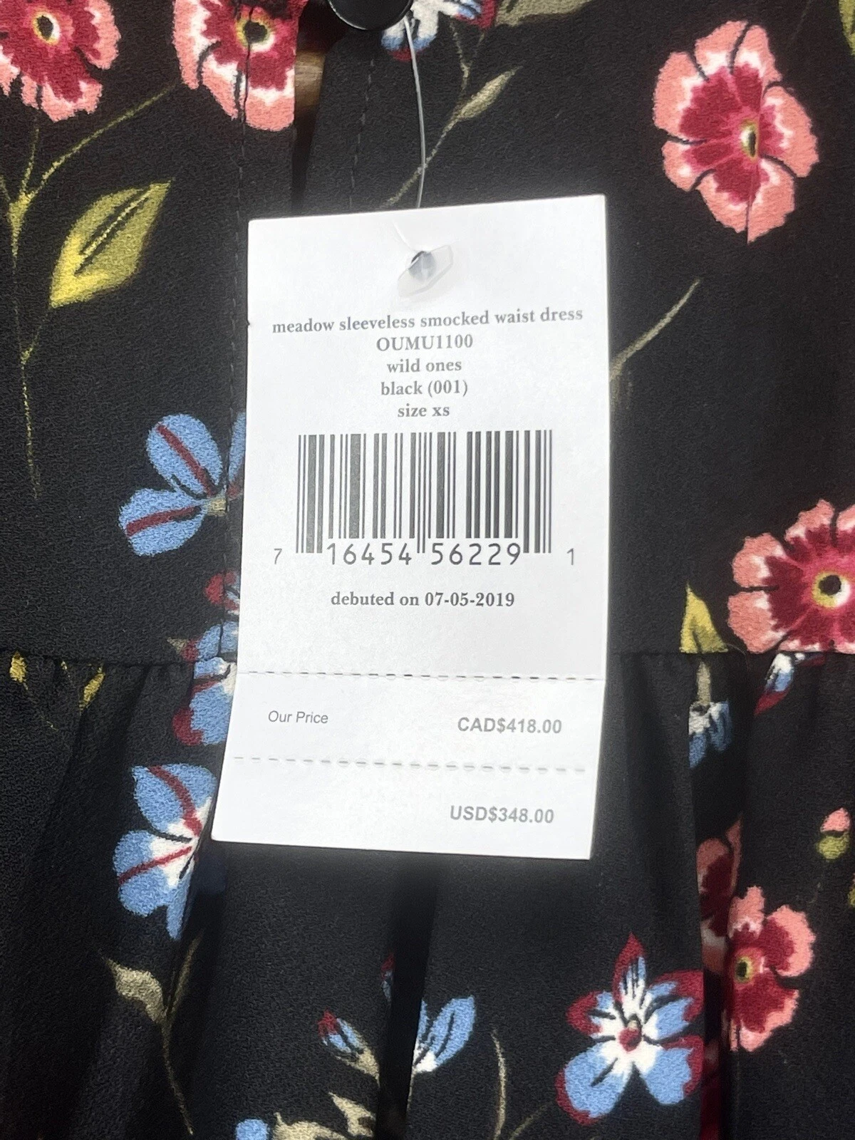 Abito Kate Spade donna X Small nero senza maniche vita smock selvaggio prato