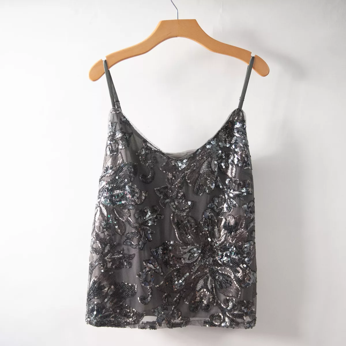 White House Black Market Sequin Flower Cami Tank Top NWT XL