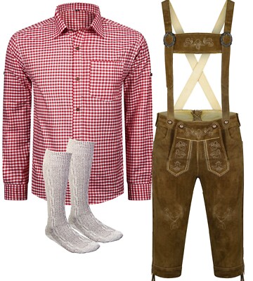 Costume set men's costume leather pants size 46 to 62 red shirt with socks