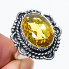 Citrine Gemstone Handmade 925 Sterling Silver Jewelry Ring Size 8 US