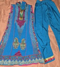 Girl's Pakistani Indian Bangladeshi Blue kameez Shalwar for 2-4 Years Old.Fro