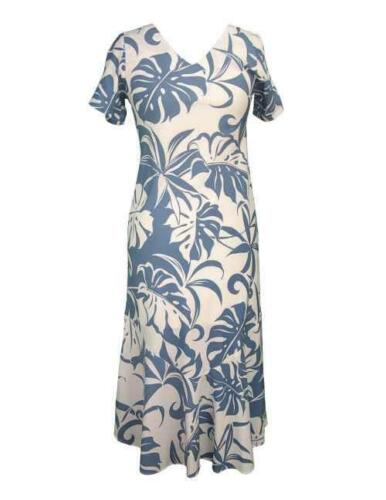 RJC Womens Hawaiian Dress Maxi Ocean Blue White Floral Makena V-Neck Plus Sizes - Picture 1 of 1