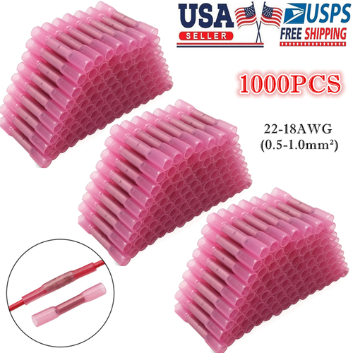 1000PCS 18-22GA Heat Shrink Butt Wire Splice Connector Waterproof Crimp Terminal - Picture 13 of 15