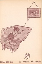 PC BILLIARD LA PARTIE AU CADRE BILLARDS HENIN ARTIST SIGNED (a51072)
