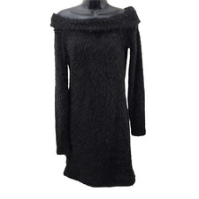 Xhilaration Women's Sweater Dress Size S Black Feathery Long Sleeve Boat Neck