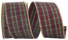 Bright Christmas Tartan Wired Ribbon - 2 1/2" x 20 Yards, Red, Green, Gold, Blue