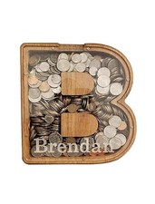 Personalized Wood Piggy Bank 7" TALL, LETTER V