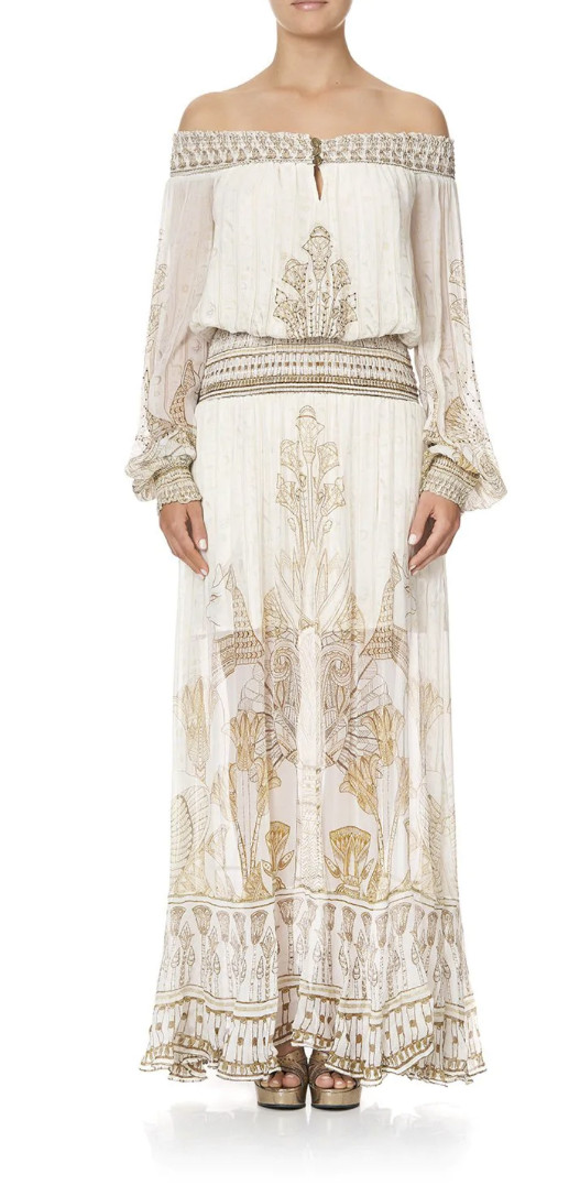 CAMILLA *THE QUEEN'S CHAMBER* WHITE GOLD SILK OFF SHO… Gem