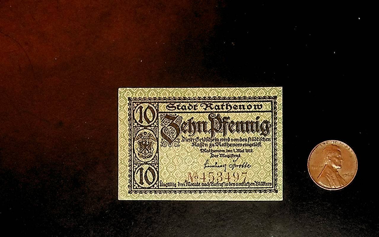 1921 Germany RATHENOW 10  Phennig Banknote / Notgeld