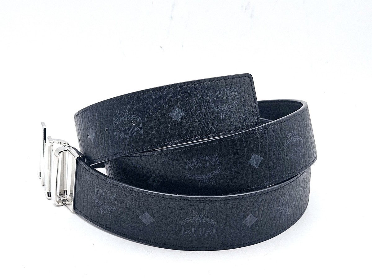 MCM Men's Black Silver M Buckle Claus Reversible Logo MCM Men's Black Silver M Buckle Claus Reversible Logo