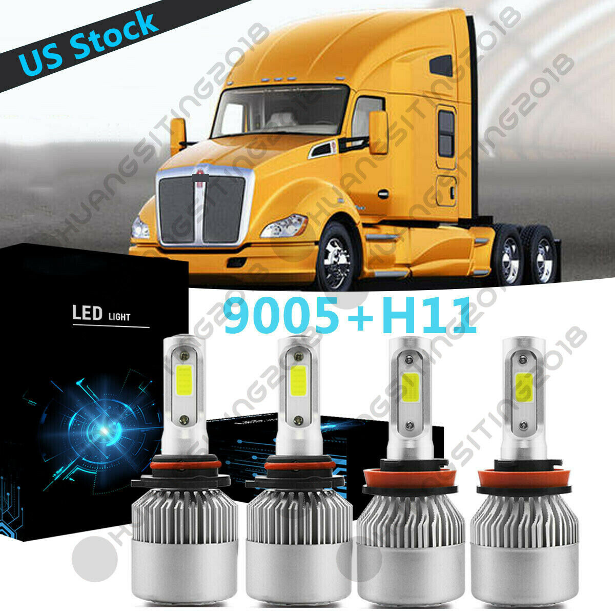 9005 + H11 LED Headlight Bulb High Low Beam S2 For Kenworth T680 T880