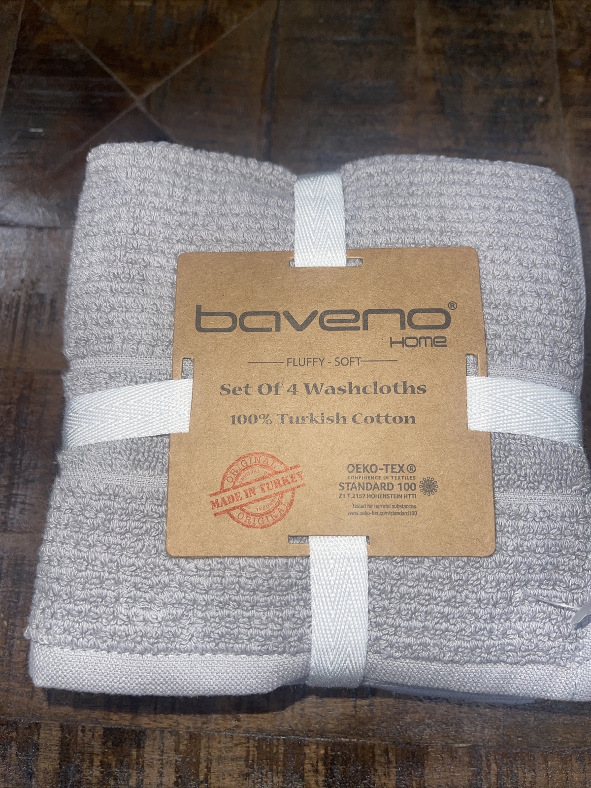 Baveno Home 100 Turkish Cotton FluffySoft 4 Pack Washcloths Grey 12 X