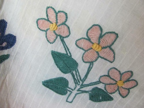 19C ANTIQUE SET OF THREE FOLK ART COTTON HAND EMBROIDERED TABLE NAPKINS TOWELS - Picture 8 of 12