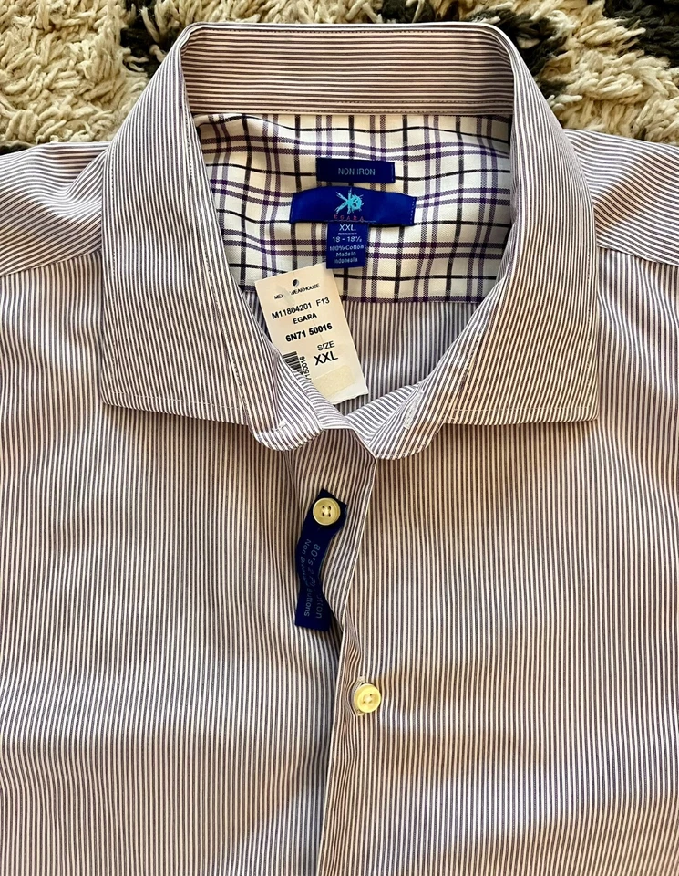 Camisa de vestir EGARA sin planchar para hombre grande puño abatible 2 capas algodón manga larga nueva Foto 2 de 4